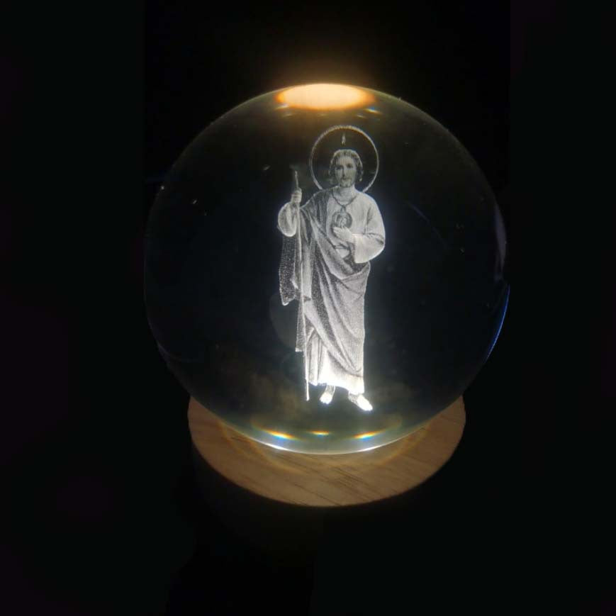 Lichtgevende Maan Kristallen Bol met Houten Basis 13