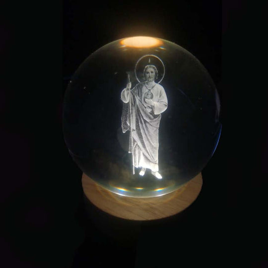 Lichtgevende Maan Kristallen Bol met Houten Basis 13