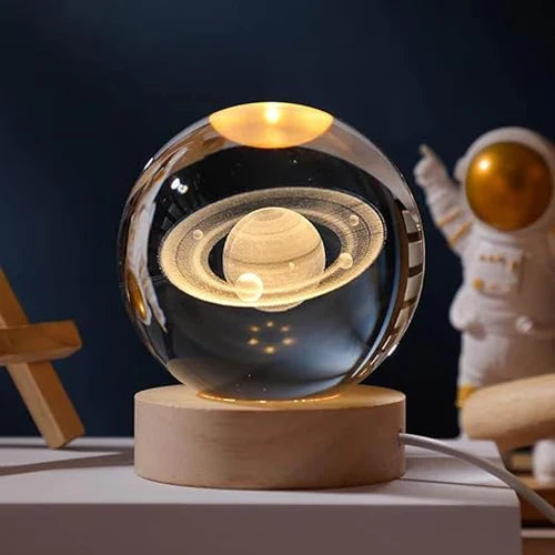 Lichtgevende Maan Kristallen Bol met Houten Basis 15