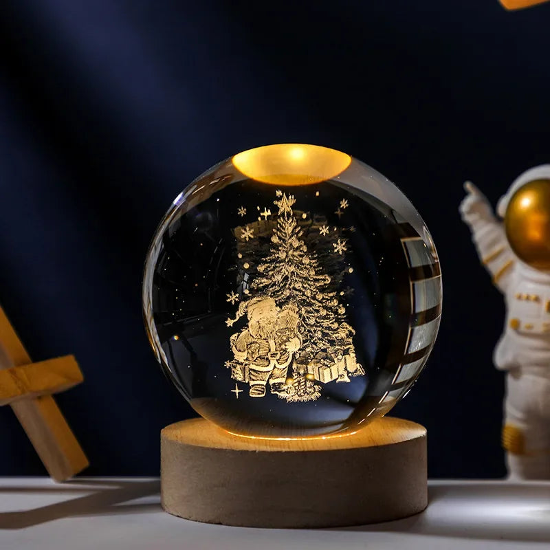 Lichtgevende Maan Kristallen Bol met Houten Basis 24