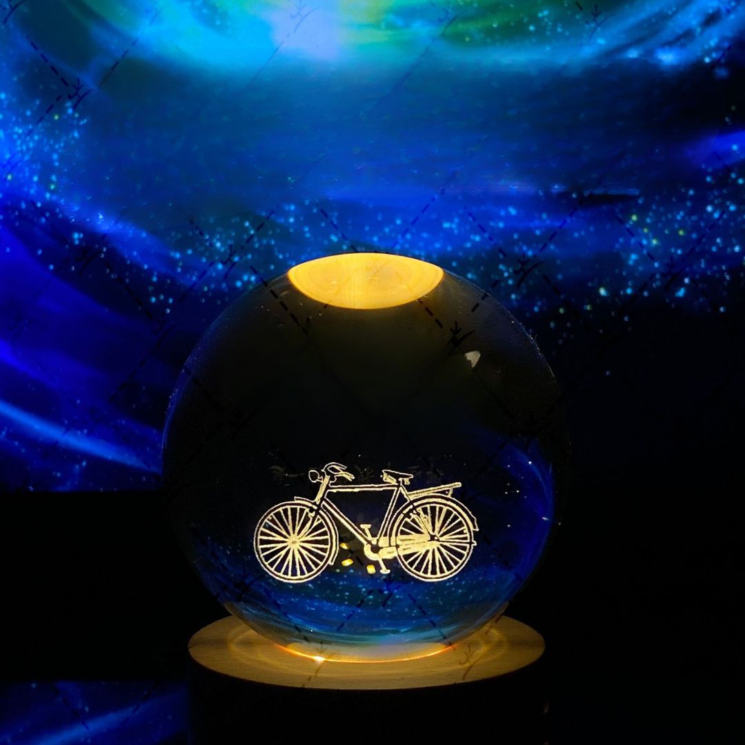 Lichtgevende Maan Kristallen Bol met Houten Basis 34