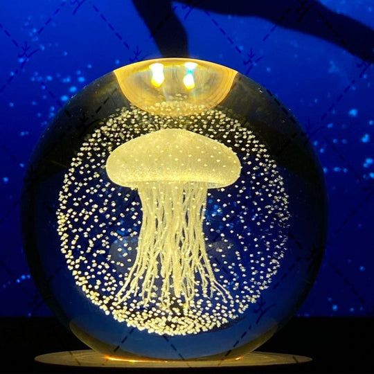 Lichtgevende Maan Kristallen Bol met Houten Basis 48