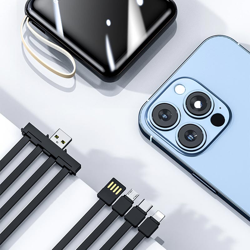 Mini Powerbank 20000 mAh Met Geïntegreerde Kabels Voor Draagbaar Opladen 6