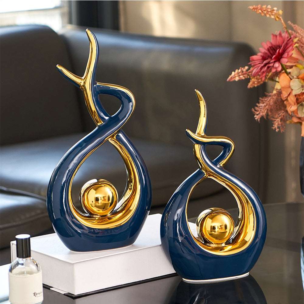 Moderne Abstracte Sculptuur Met Gouden Accenten Voor Interieurdecoratie 2