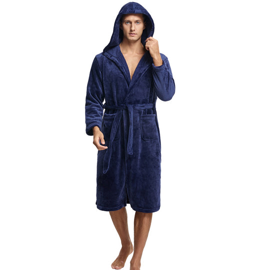 Heren Badjas Lange Fleece Met Ruime Zakken
