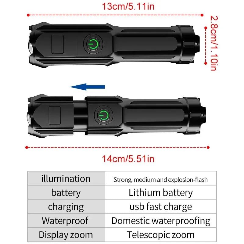 Oplaadbare LED Zaklamp Met Telescopische Zoom Voor Buitenactiviteiten 5