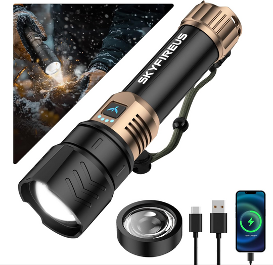 Oplaadbare Zaklamp met Zoomfunctie en Powerbank, Ideaal voor Avonturen en Noodsituaties 0