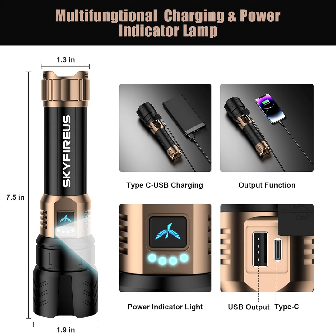 Oplaadbare Zaklamp met Zoomfunctie en Powerbank, Ideaal voor Avonturen en Noodsituaties 7