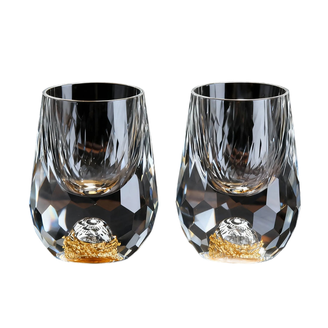 Set van 2 Handgemaakte Kristallen Glazen met Gouden Accenten 2