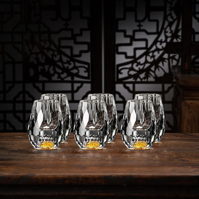 Set van 2 Handgemaakte Kristallen Glazen met Goudvlokken voor Whisky en Cognac 2