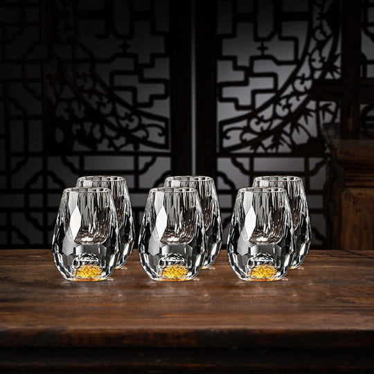 Set van 2 Handgemaakte Kristallen Glazen met Goudvlokken voor Whisky en Cognac 2