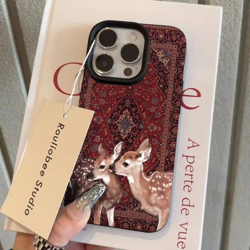Telefoonhoesje voor iPhone met Vintage Bloem en Herten 11