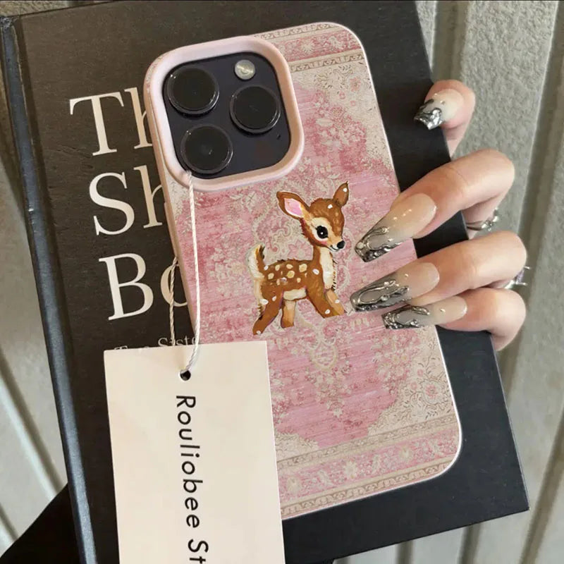 Telefoonhoesje voor iPhone met Vintage Bloem en Herten 12
