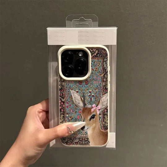 Telefoonhoesje voor iPhone met Vintage Bloem en Herten 3