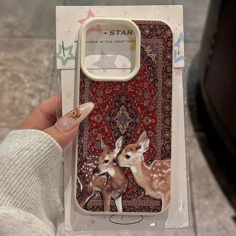 Telefoonhoesje voor iPhone met Vintage Bloem en Herten 4