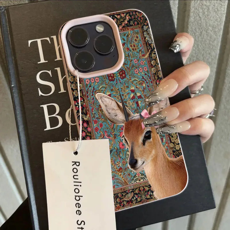 Telefoonhoesje voor iPhone met Vintage Bloem en Herten 7