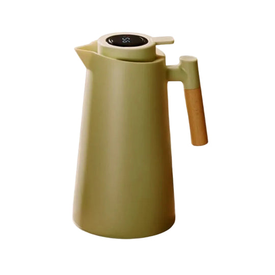Thermosfles 1 Liter met Temperatuurdisplay en Houten Handvat, Beste Thermosfles voor Warme en Koude Dranken 0