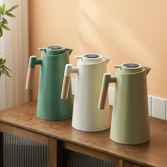 Thermosfles 1 Liter met Temperatuurdisplay en Houten Handvat, Beste Thermosfles voor Warme en Koude Dranken 3