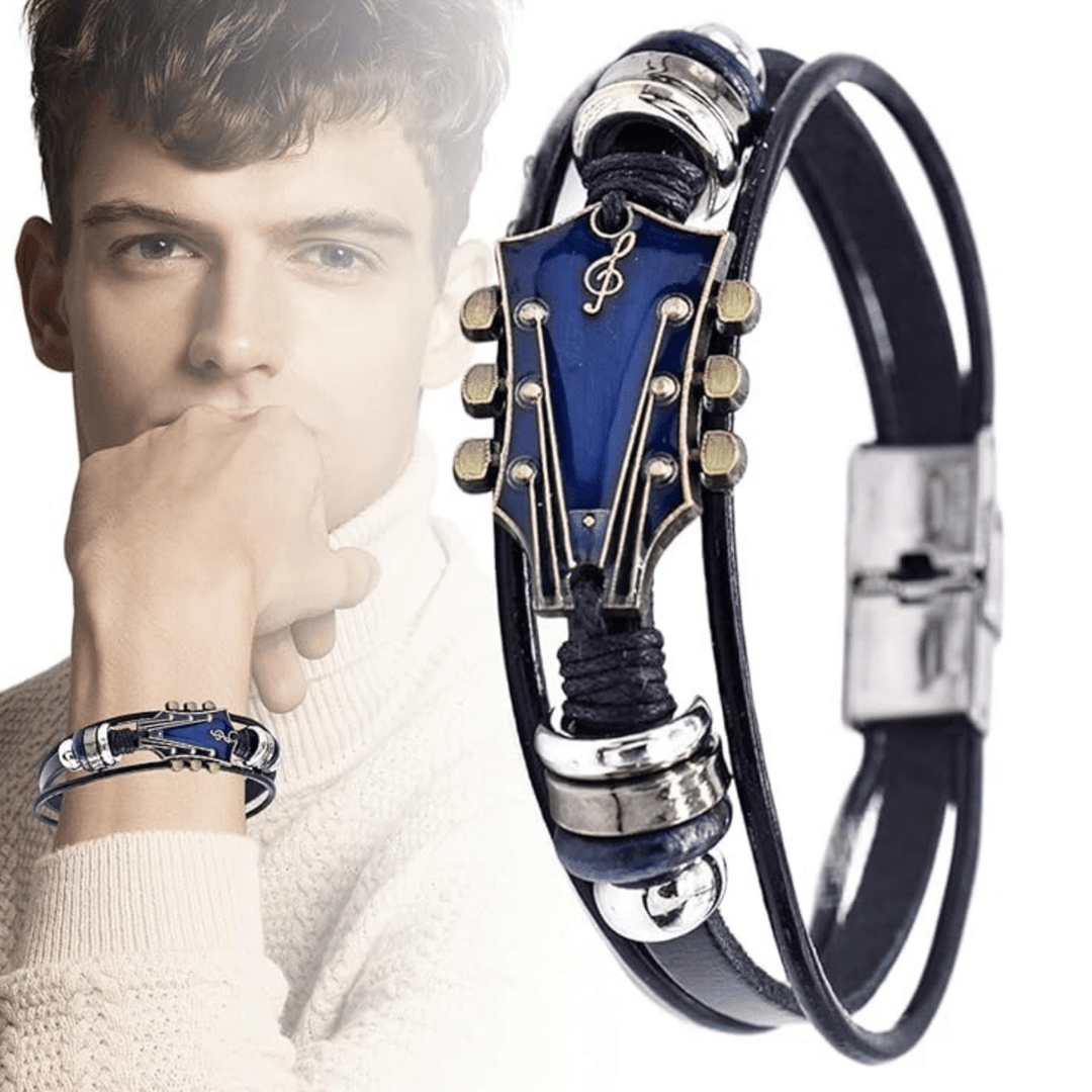 Unisex Leren Armband met Gitaar Ontwerp 7
