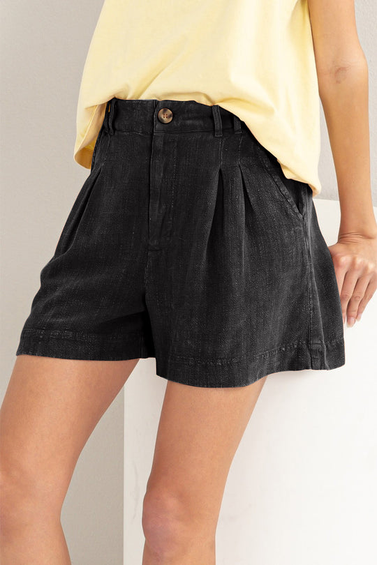 Vrouwen Hoge Taille Plissé Linnen Shorts 2
