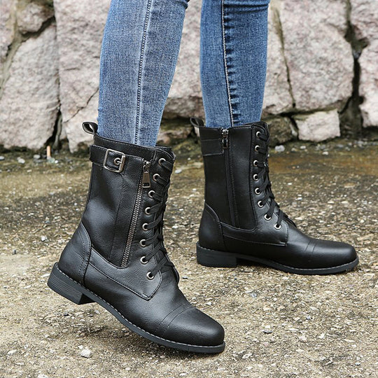 Vrouwen Laarzen Mid-Calf met Vetersluiting en Zijrits voor Casual Stijl 5
