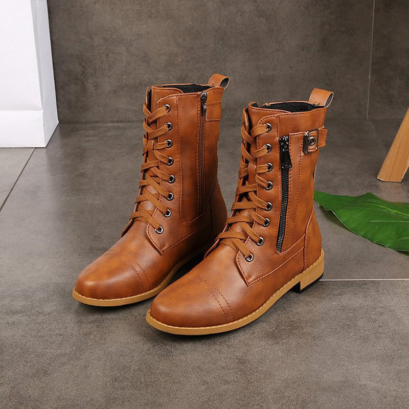 Vrouwen Laarzen Mid-Calf met Vetersluiting en Zijrits voor Casual Stijl 8