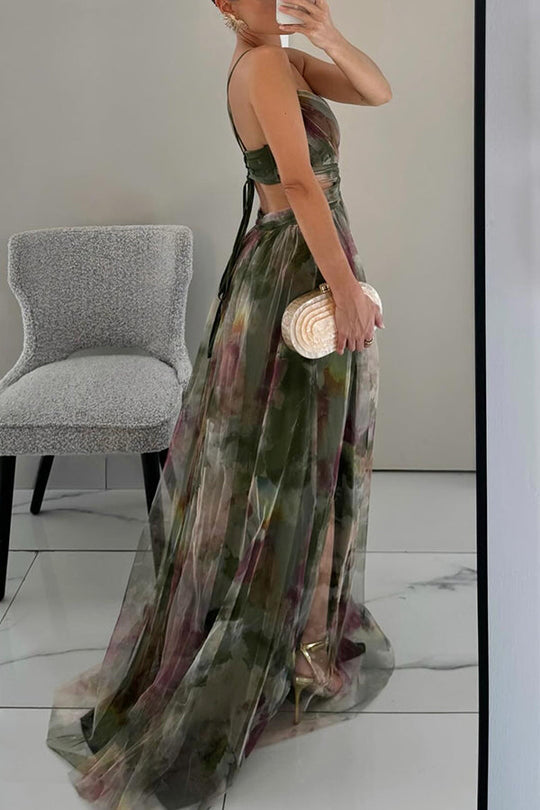 Vrouwen Maxi Jurk Waterverfprint met Kruisband 5