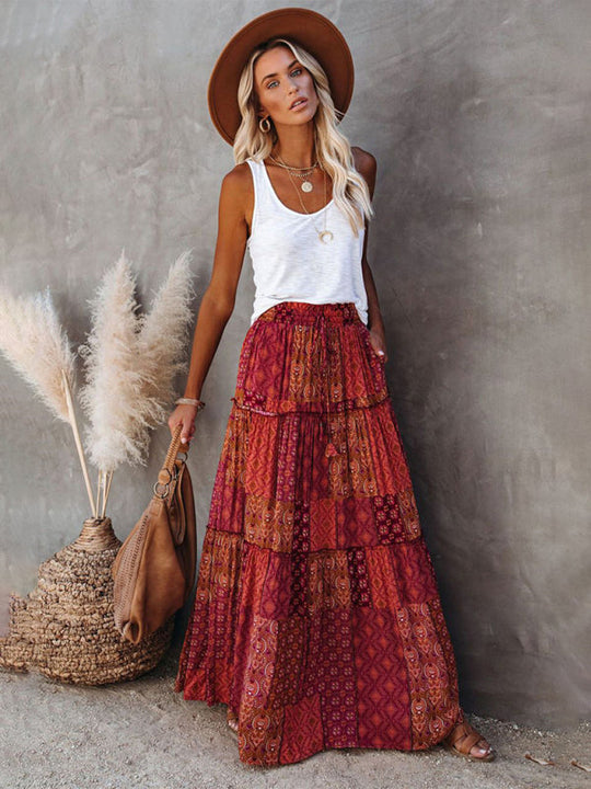 Vrouwen Maxi Rok Bohemian Hoge Taille Casual Polyester 1