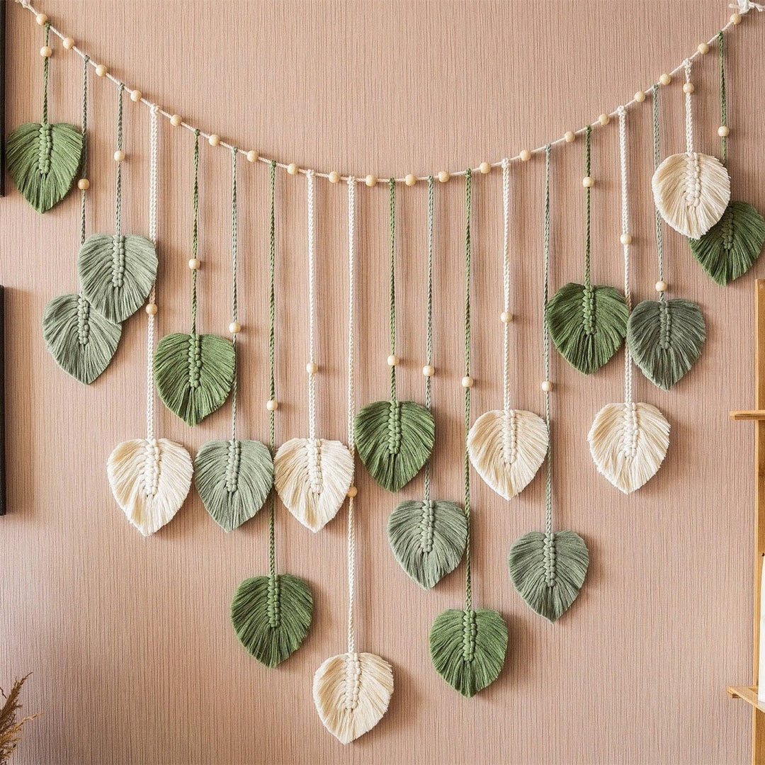 Wanddecoratie Macrame Groene Bladeren voor Woonkamer en Slaapkamer 6