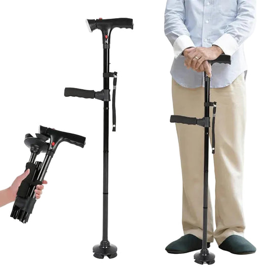 Wandelstok met LED-verlichting en dubbele handvatten 0