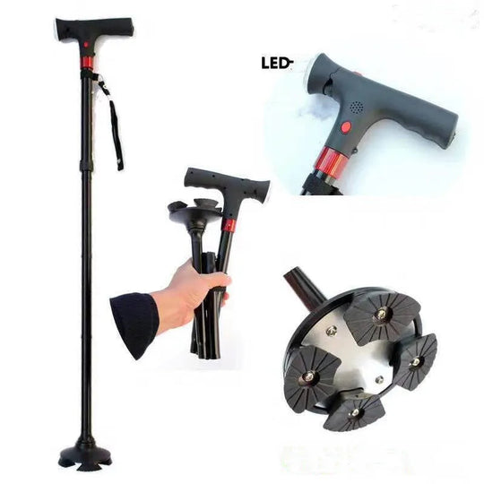 Wandelstok met LED-verlichting en dubbele handvatten 3