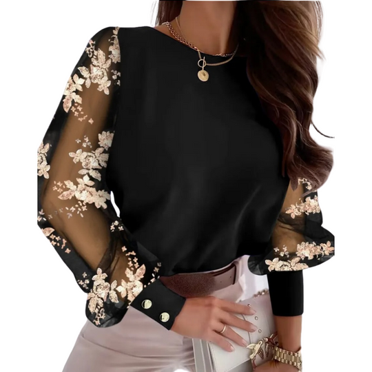 Damesshirt met knoopsluiting en lantaarnmouwen