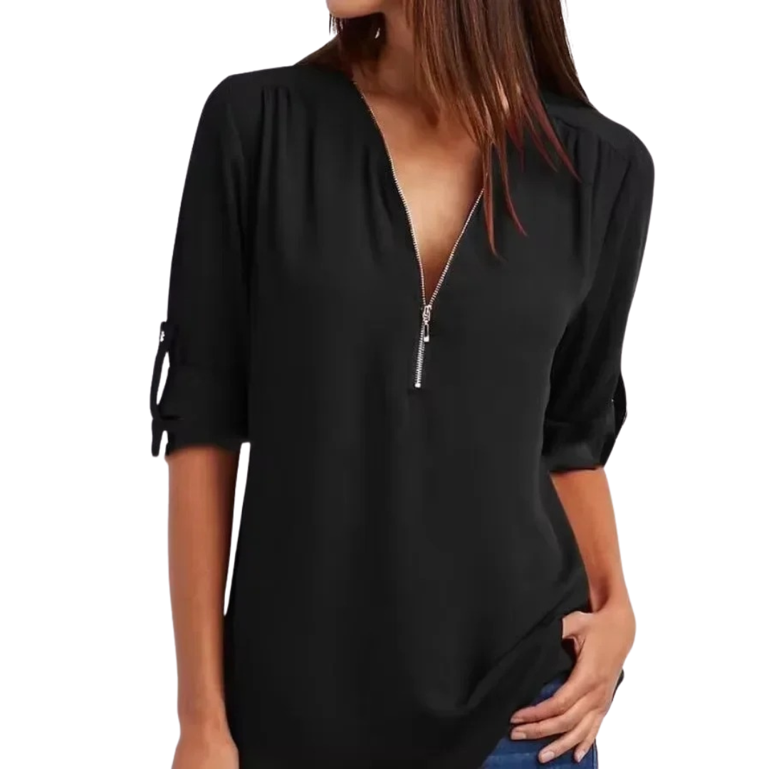 Vrouwen blouse met diepe V-hals chiffon stijl