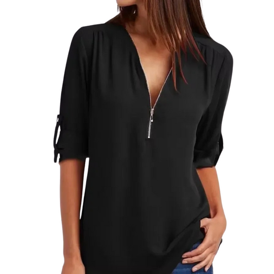 Vrouwen blouse met diepe V-hals chiffon stijl