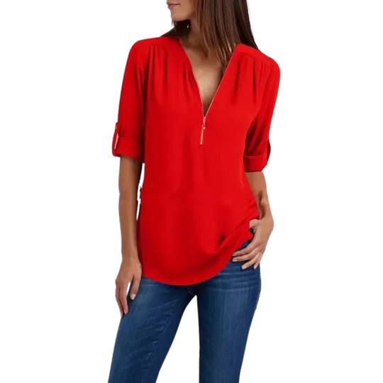 Vrouwen blouse met diepe V-hals chiffon stijl