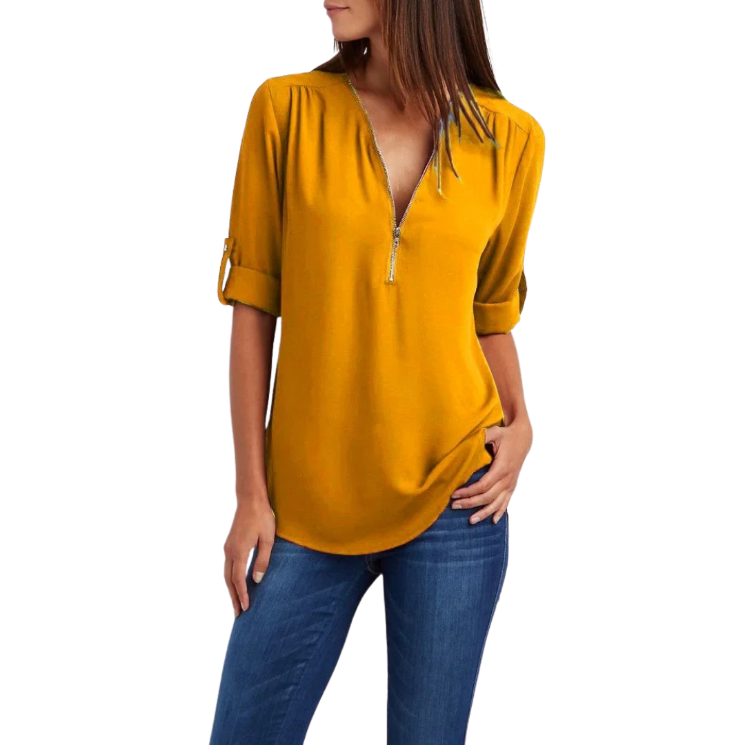 Vrouwen blouse met diepe V-hals chiffon stijl