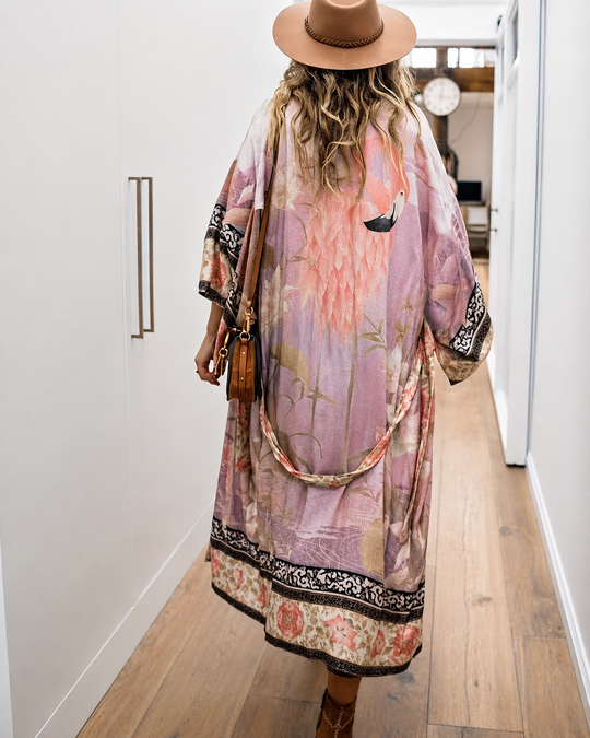 Dames Lange Kimono Bloemenprint Vloeiende Stijl