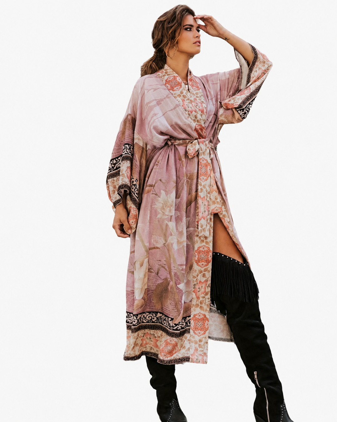 Dames Lange Kimono Bloemenprint Vloeiende Stijl