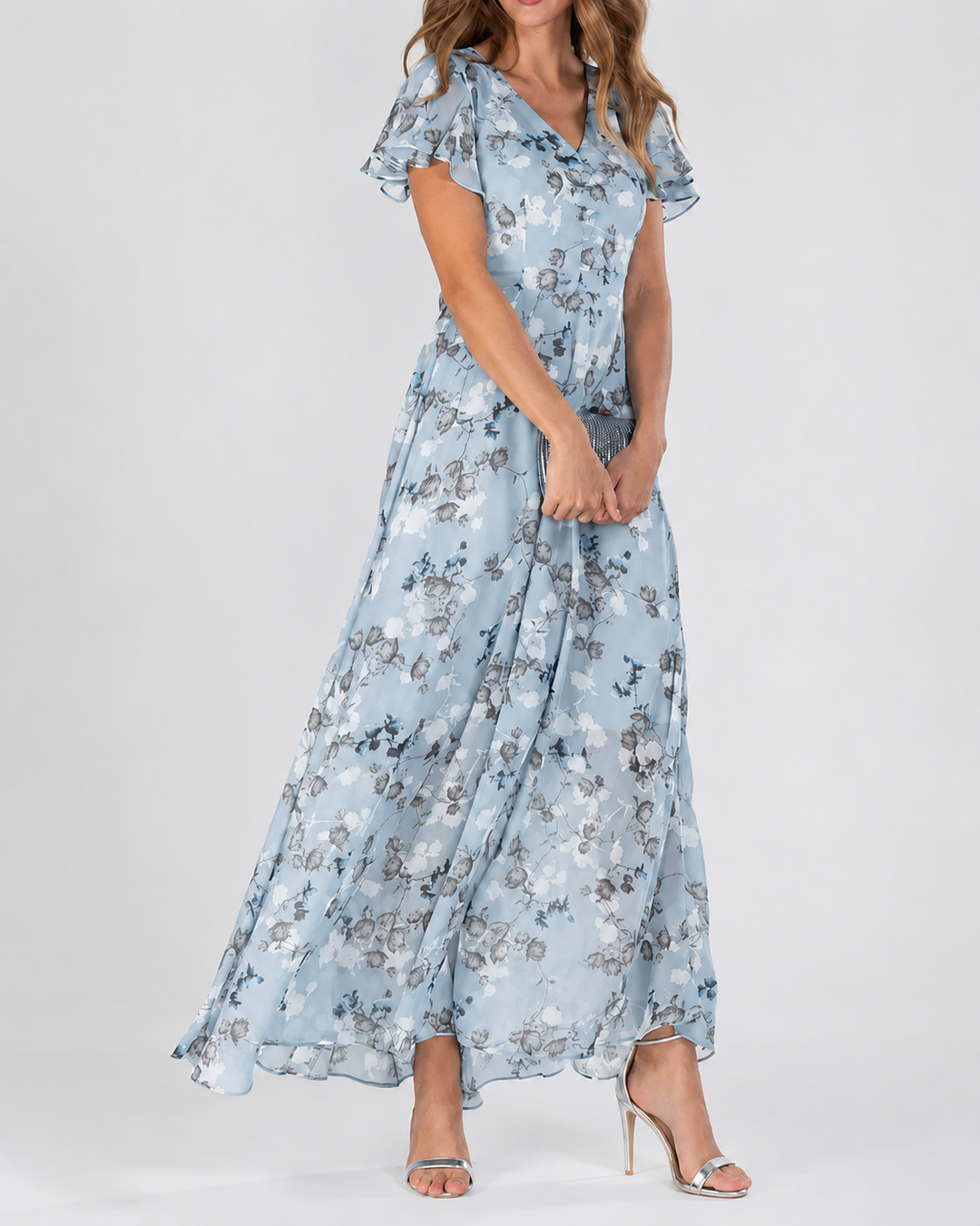 Dames Maxi Jurk Bloemenprint V-hals Korte Mouwen Lichtgewicht Zomerjurk
