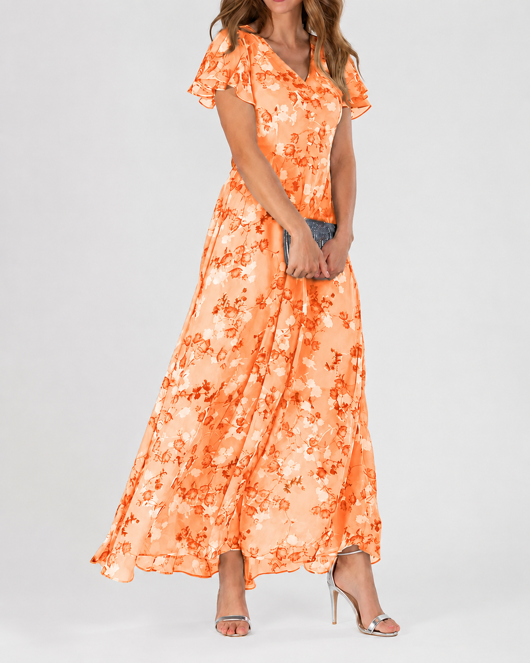 Dames Maxi Jurk Bloemenprint V-hals Korte Mouwen Lichtgewicht Zomerjurk