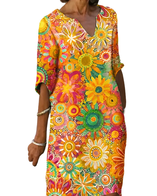 Dames V-Ausschnitt Jurk Bloemendessin Casual Zomer Kleding
