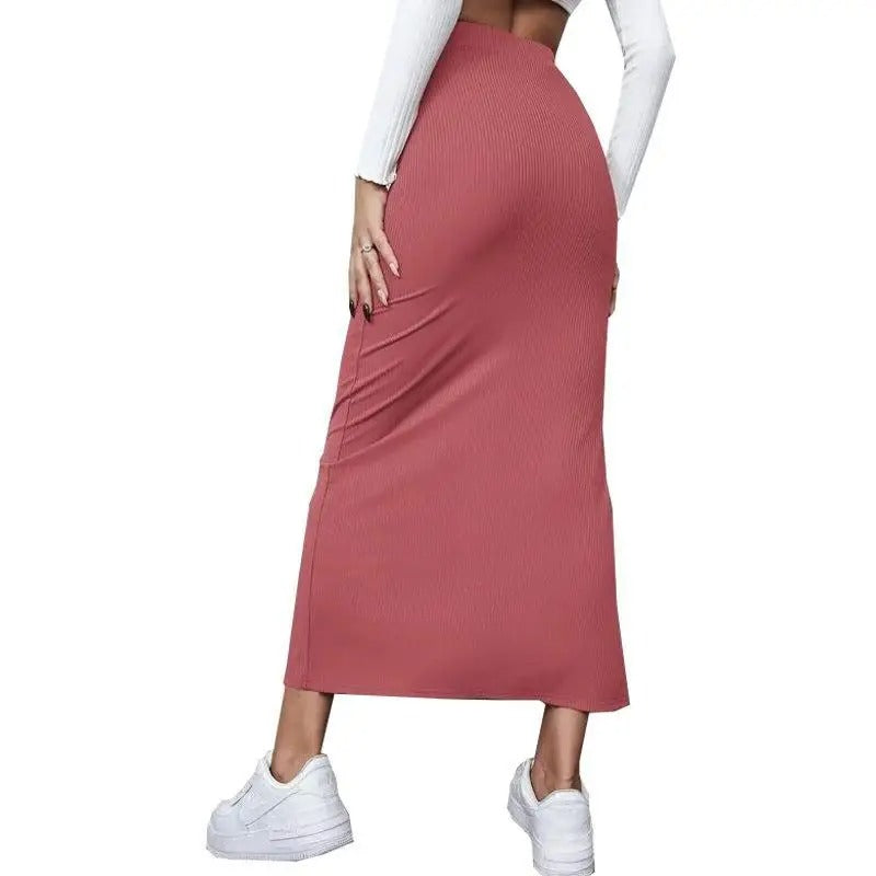 Dames hoge taille geribbelde splitrok