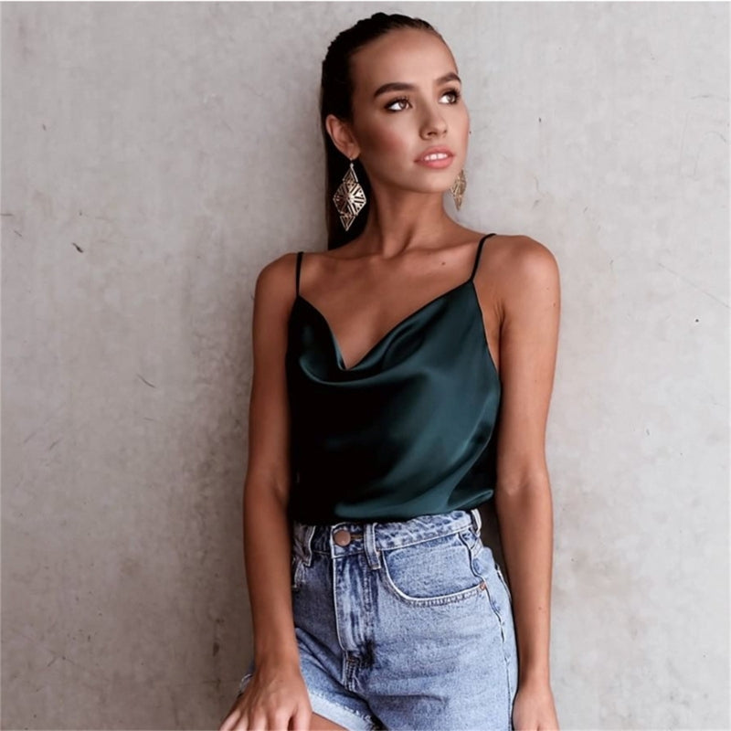 Dames Halter V-Hals Spaghetti Top