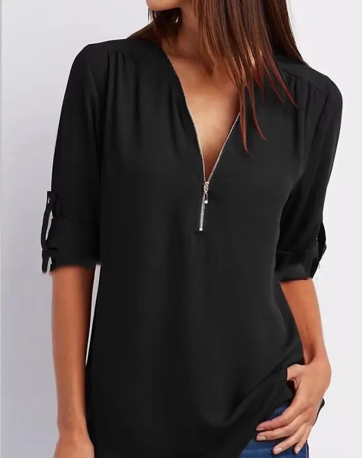 Vrouwen blouse met diepe V-hals chiffon stijl