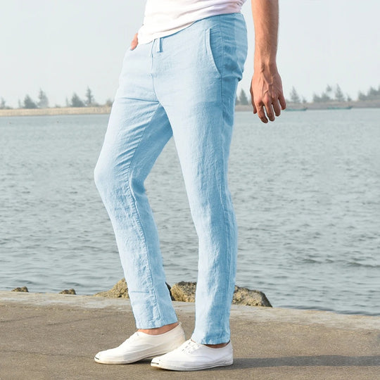 Heren casual broek van katoen en linnen