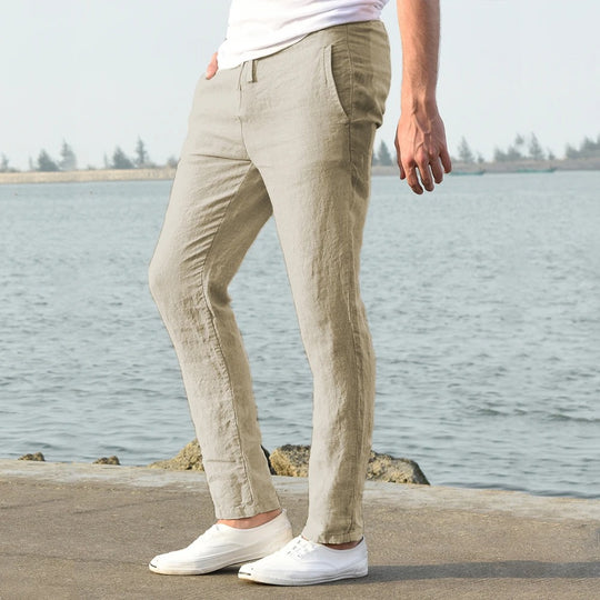 Heren casual broek van katoen en linnen