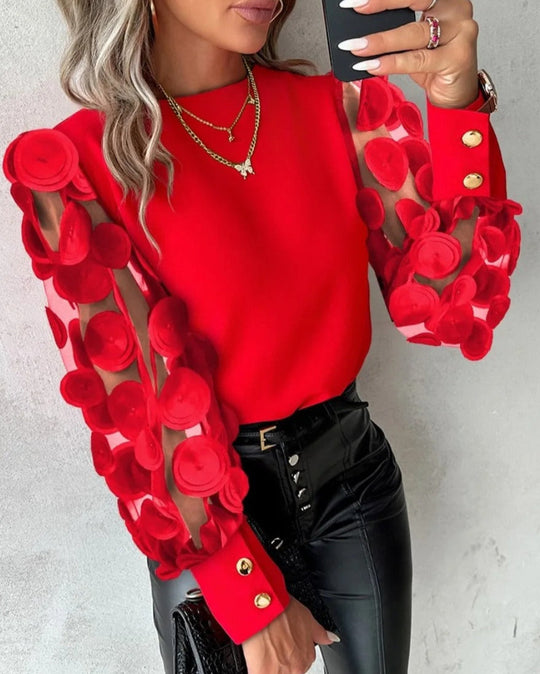 Damesshirt met knoopsluiting en lantaarnmouwen