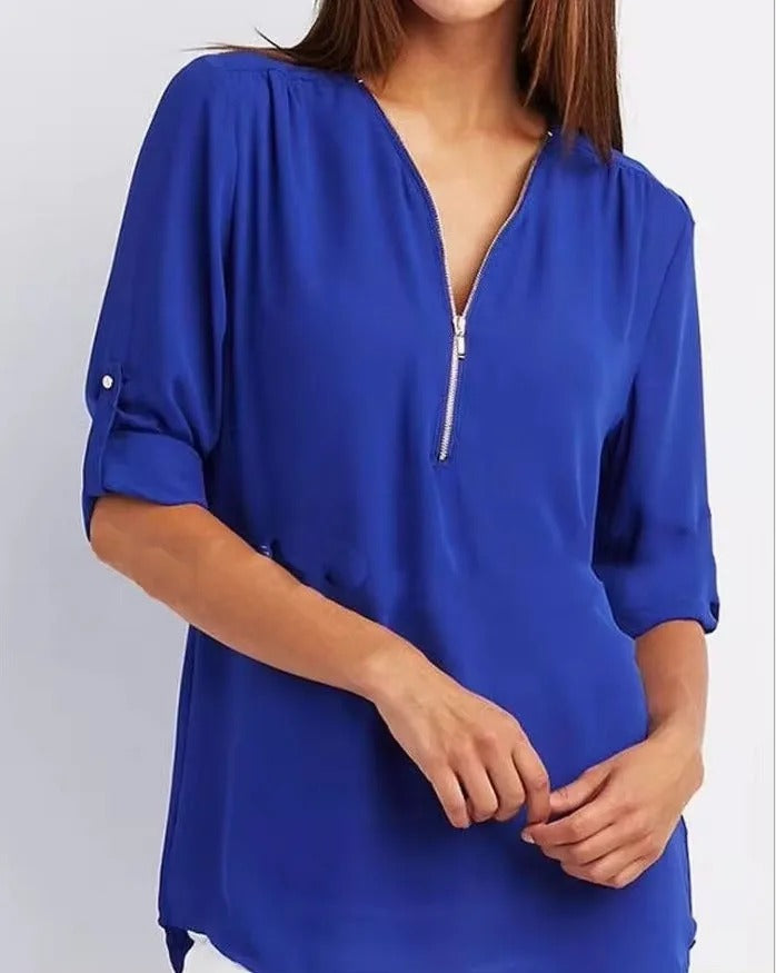Vrouwen blouse met diepe V-hals chiffon stijl