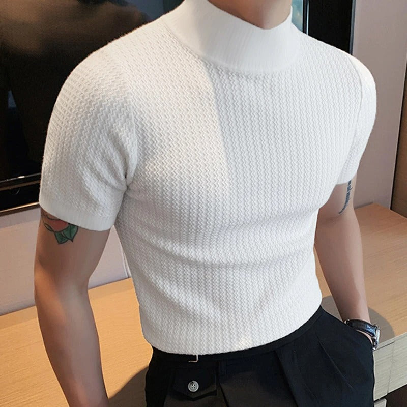 Heren T-shirt met hoge hals en slanke pasvorm