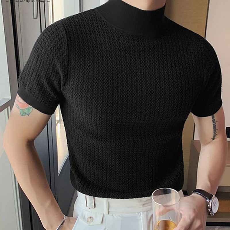 Heren T-shirt met hoge hals en slanke pasvorm